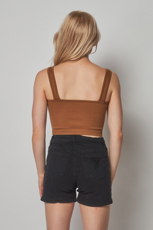 Seamless Style Ribbed Cropped Tank-Mocha